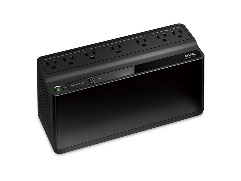 UPS APC de 600VA con batería de respaldo, 7 tomacorrientes AC  y 1 puerto USB